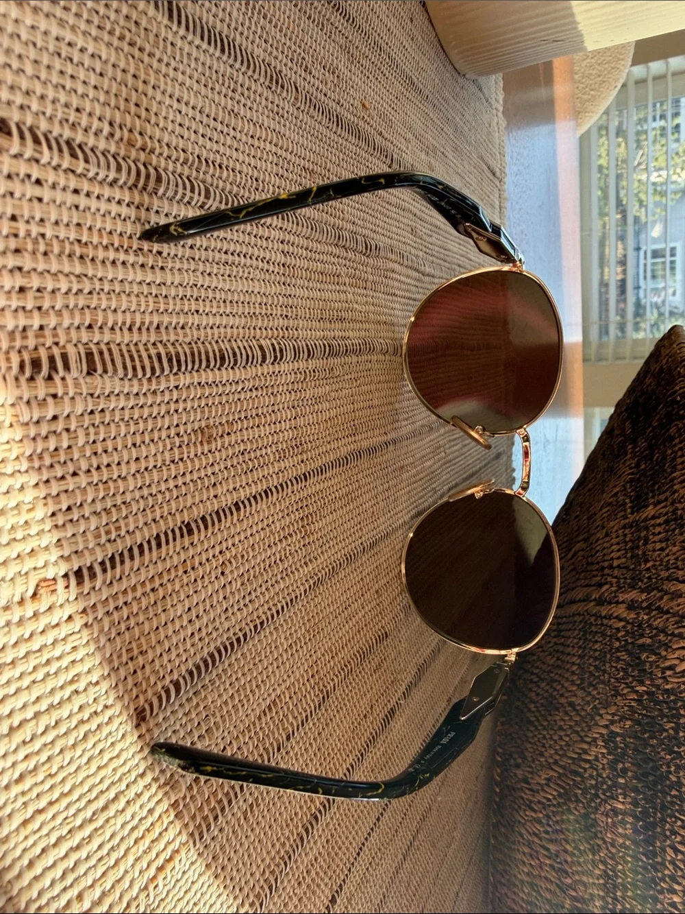 Prada SPR 56Z Gold Frame Sunglasses with Black/Green Marbled Temples. Like New!